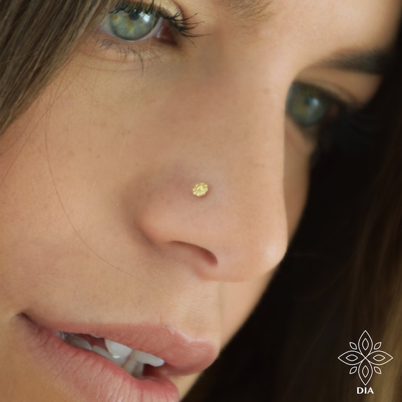 Nose Stud 14k Solid Gold Nose Stud Flower Nose Stud Etsy