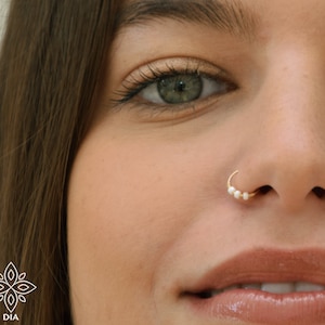 Petit anneau de nez, anneau de nez en or massif, anneau de nez perle, anneau de nez perle blanche, petit anneau de nez, anneau de nez 20 g, anneau de nez en or 22 g