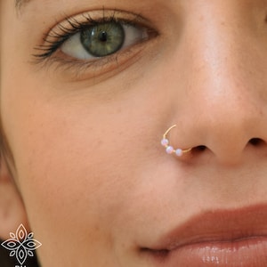Nose ring, SOLID GOLD nose hoop, Opal piercing, Blue opal nose hoop, White opal nose ring, Cartilage opal hoop,nose ring, Opal helix, Opal