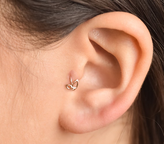 Delicate Real Solitaire Tragus Stud Piercing Gold Helix Stud