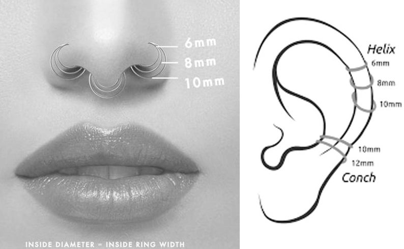 Moon Nose Hoop, Asymmetric Gold Nose Hoop, 14k Gold Piercing, Nose Rings, Rock, Helix Hoop, Cartilage Ring, Tragus Piercing image 10