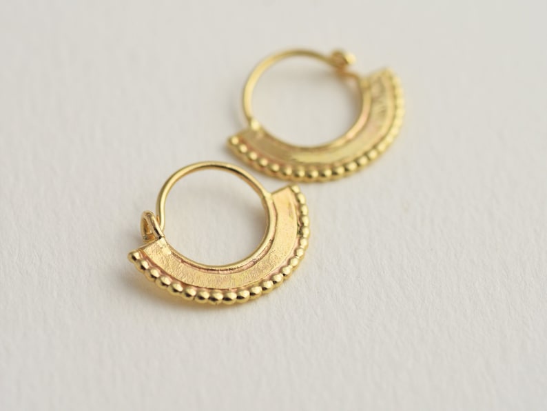 Gold Hoops, 14k Gold Hoop Earrings, Solid Gold Earrings, Moon Earrings, Crescent Hoop Earrings, Indian Hoop Earrings, Medium Hoops image 1