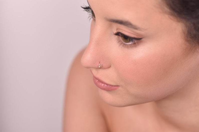 Nose Ring Hoop, Gold Nose Hoop, Helix Piercing, Tragus Jewelry, Cartilage Earring, Rook Earring, Flower Nose Piercing, Solid Gold Hoop image 4