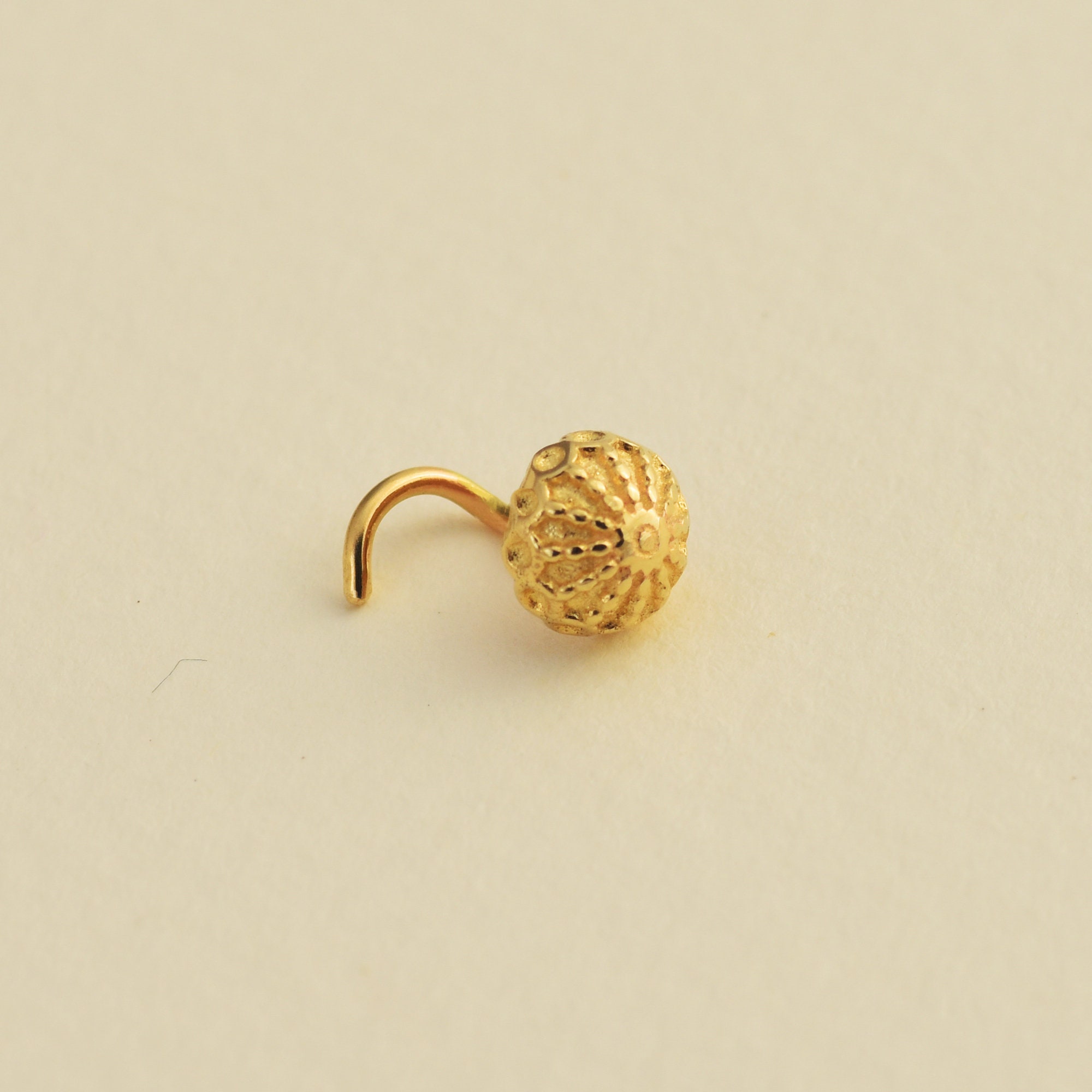 Gold Filigree Stud, Nose Stud, Second Hole Earring, 14k Yellow Gold Nose Pin, Real Gold Nose Screw, Gift For Her, Gift For Mom