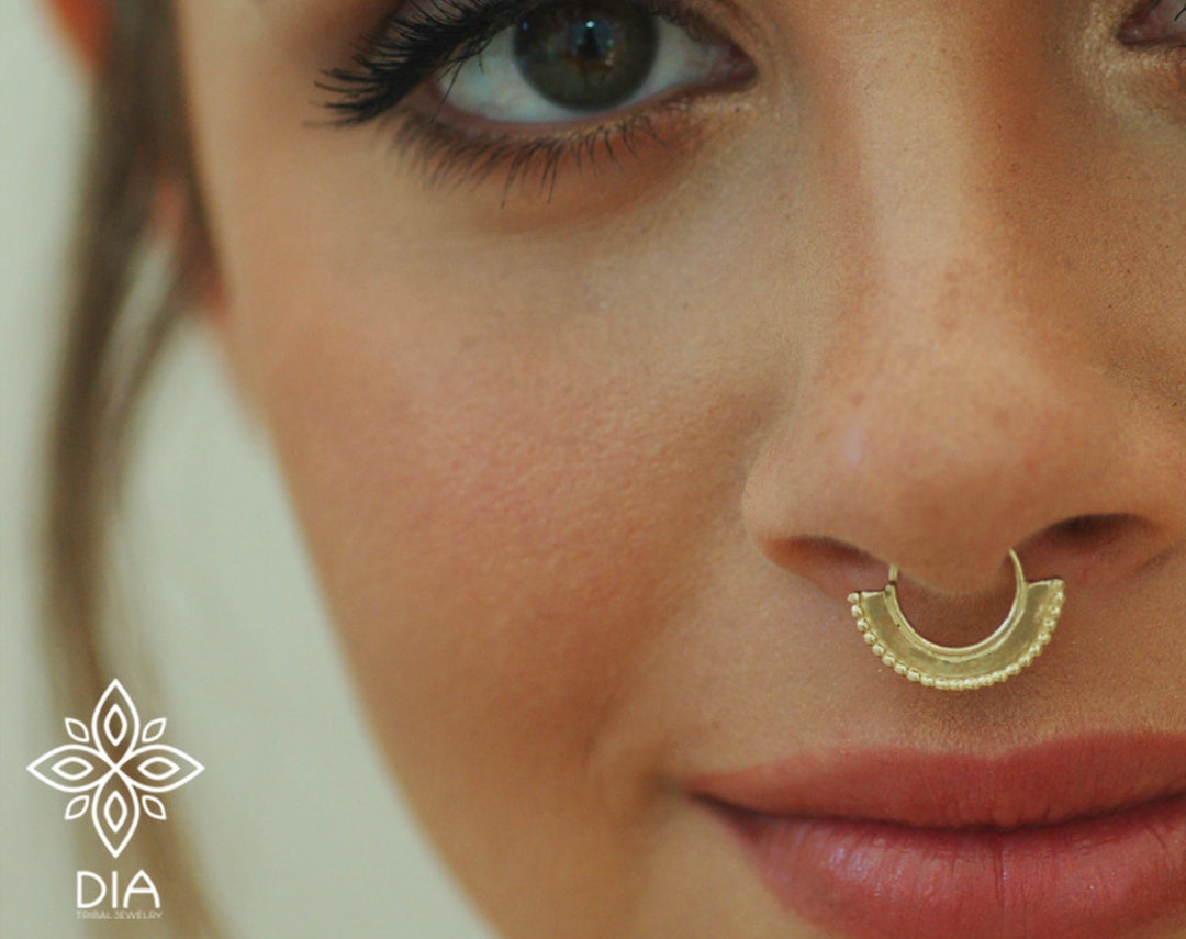 Tribal Septum Ring, Solid Gold Septum Ring, 14k Gold Septum