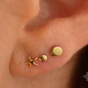 Gold stud earring SOLID GOLD studs SINGLE Tiny gold stud Small gold earring Gold star stud Everyday gold earrings Northern star earring