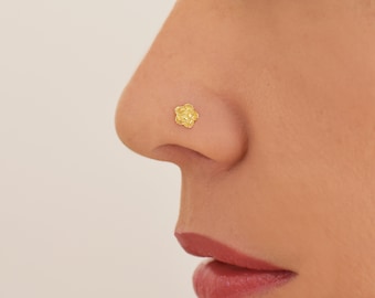 Nose Stud, 14k Gold Nose Stud, Gold Nose Stud, Cartilage Stud, Real Solid Gold Nose Stud, Flower Nose Stud, 14k Gold Nose Stud