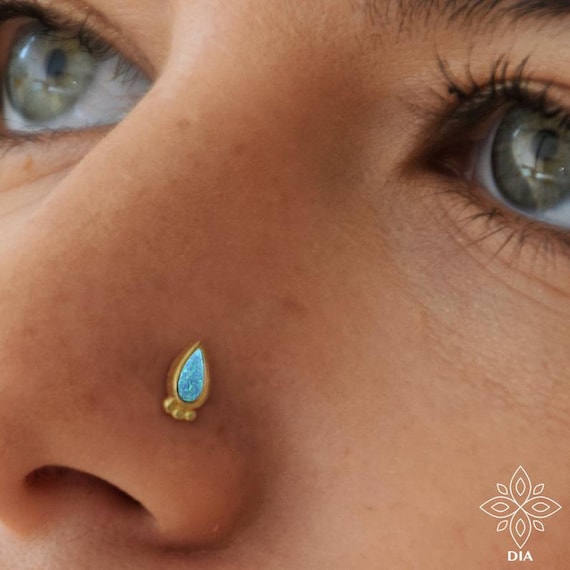 Small Nose Ring Gemstone Nose Studs Jewellery Body Jewellery Nose Rings & Studs Opal Nose Ring Unique Silver Nose Hoop Indian Nose Ring Hoop Tribal Nose Ring 20g Nose Ring 