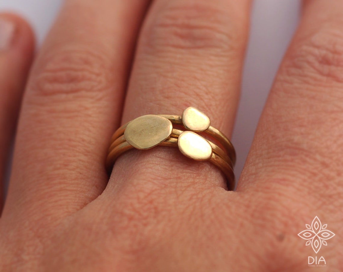 SET of 3 Rings SOLID GOLD Pebble Ring 14k Gold Ring Pebble Etsy