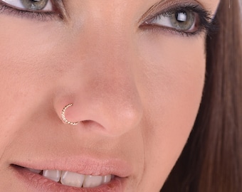 Twisted Nose ring Tiny Snug 14k Gold Solid nose ring, Thin nose hoop, 20 gauge 6mm 7mm helix hoop, Snug nose hoops, Cartilage, Helix, Tragus