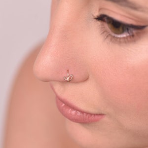 Nose Ring Hoop, Gold Nose Hoop, Helix Piercing, Tragus Jewelry, Cartilage Earring, Rook Earring, Flower Nose Piercing, Solid Gold Hoop image 2