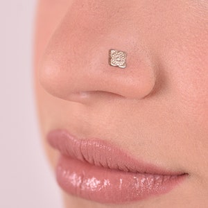 14K Gold Indian Nose Stud, Tiny Tribal Nose Stud, Solid Gold Nose Stud, Unique Square Nose Stud, L Shape Stud, Nose Piercing