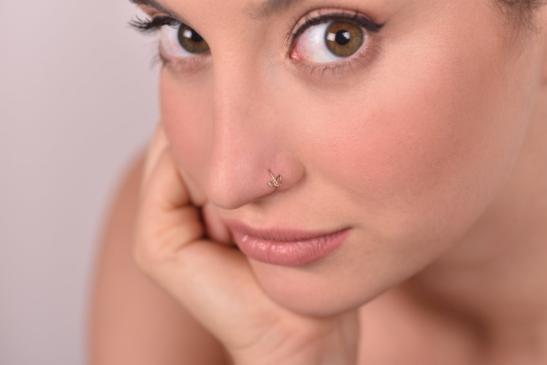 Nose Ring Hoop, Gold Nose Hoop, Helix Piercing, Tragus Jewelry, Cartilage Earring, Rook Earring, Flower Nose Piercing, Solid Gold Hoop image 7