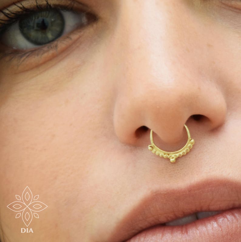 Septum Ring, Septum Jewelry, 14k Septum Piercing, Gypsy Nose Ring, Cartilage, Gold Septum, 14k Gold Septum Ring, Cartilage hoop, Helix, Rook image 3