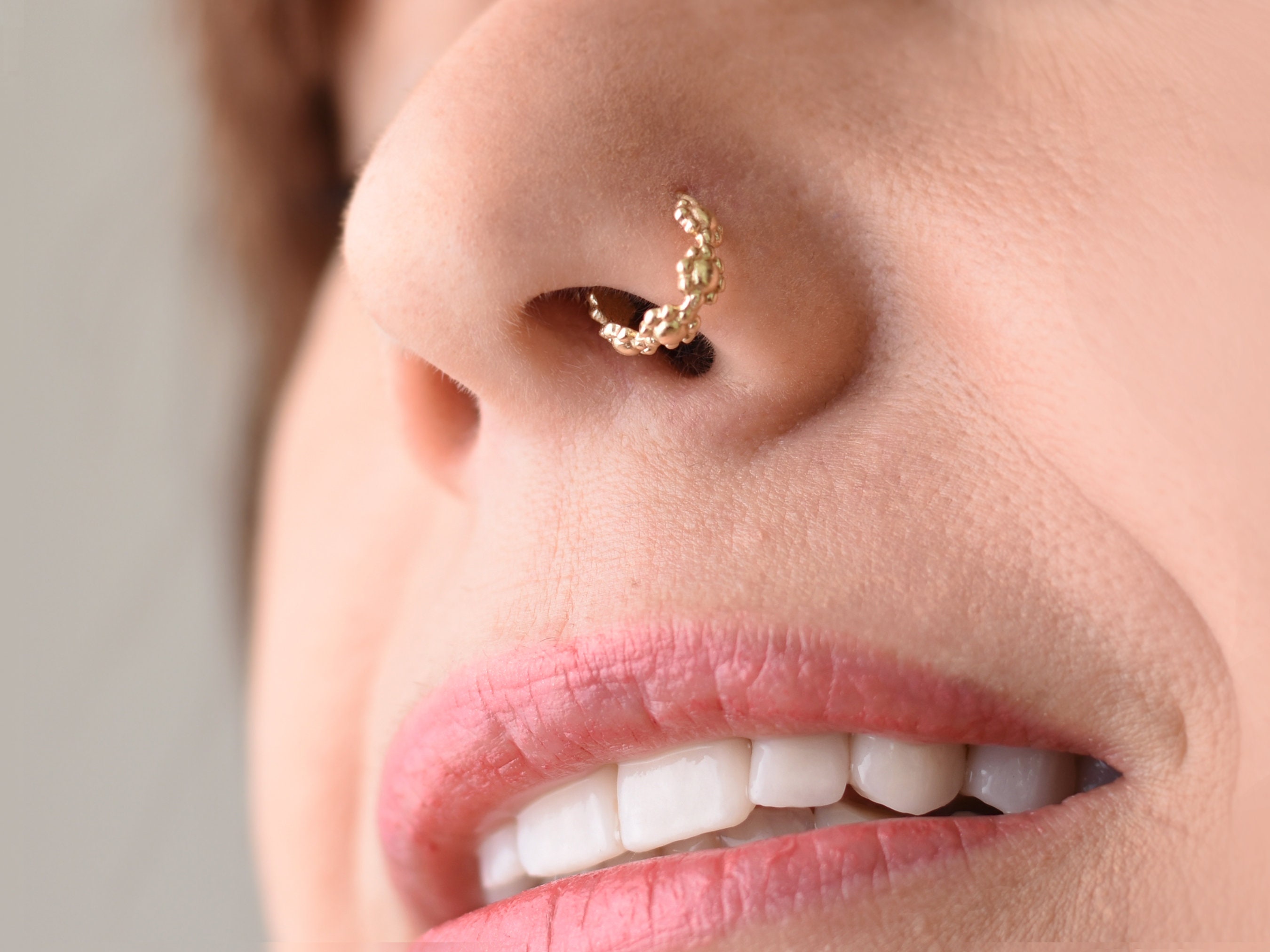 Solid Gold Nose Ring Pattern Nose Ring 14k Gold Nose Jewelry