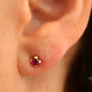 Ruby stud earrings SOLID GOLD 14k ruby earrings Dainty stud earrings Genuine ruby Ruby earrings July birthstone Gold earrings Post earrings