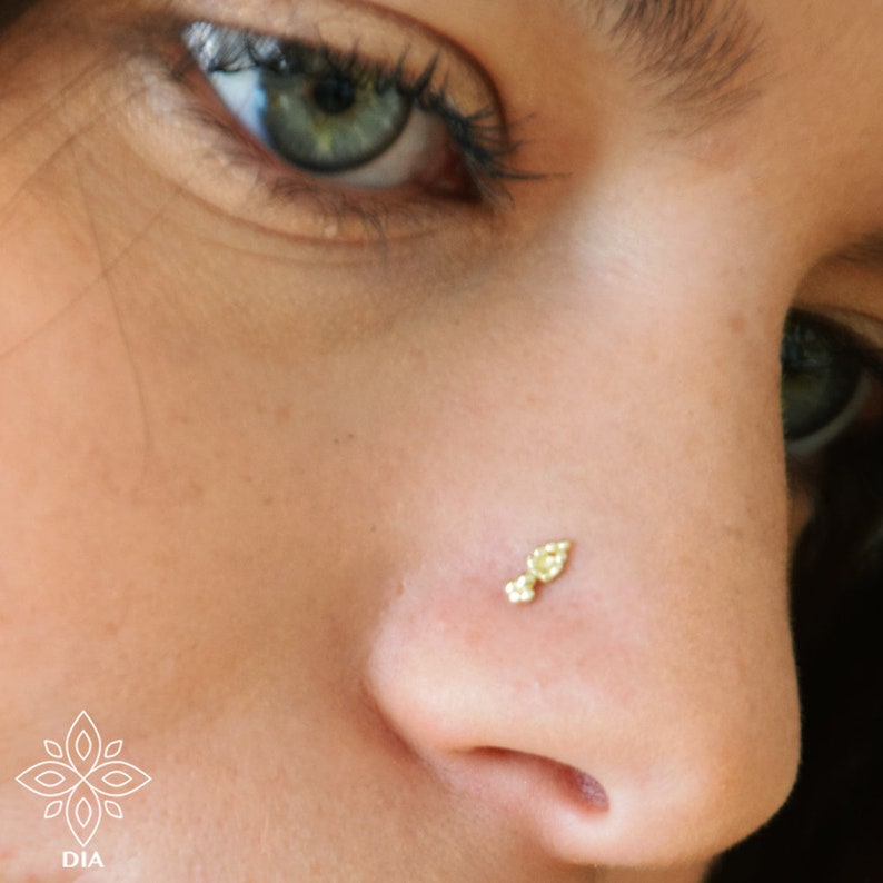 Nose Stud 14k Gold Nose Stud Tiny Nose Stud Nose Earring Etsy