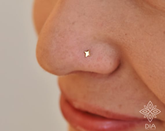 Tiny Nose Stud 14k SOLID GOLD Nose Stud 18gauge 20 Gauge 22