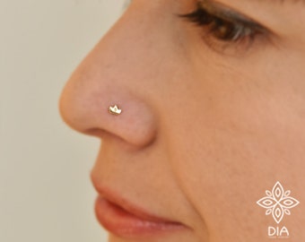 14k gold nose stud Solid gold nose ring 14k gold nose ring Crown14k tiny gold nose stud Tiny gold nose stud Nose stud gold Nose ring stud