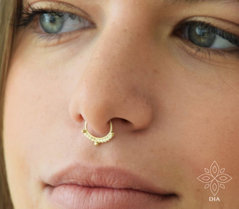 Septum Ring, Septum Jewelry, 14k Septum Piercing, Gypsy Nose Ring, Cartilage, Gold Septum, 14k Gold Septum Ring, Cartilage hoop, Helix, Rook image 1