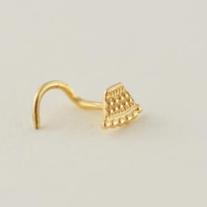 14K Solid Gold Nose Stud, Unique Gold Nose Stud for Nostril, Tribal Cartilage, Helix, Tragus, Conch Piercing, Handmade Gold Body Jewelry