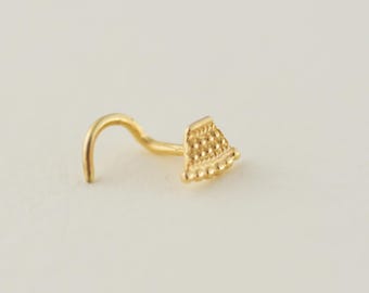 14K Solid Gold Nose Stud, Unique Gold Nose Stud for Nostril, Tribal Cartilage, Helix, Tragus, Conch Piercing, Handmade Gold Body Jewelry