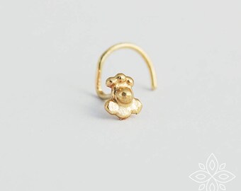14k Solid Gold Flower Nose Stud, Handmade Piercing