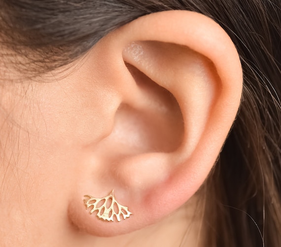 Solid Gold Earrings Small Gold Earrings Gold Branch Earrings