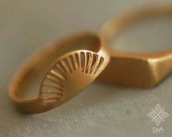 14k Solid Gold Sun Ring - Handmade Sunrise Stacking Ring