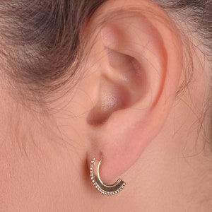 Gold Hoops, 14k Gold Hoop Earrings, Solid Gold Earrings, Moon Earrings, Crescent Hoop Earrings, Indian Hoop Earrings, Medium Hoops image 6