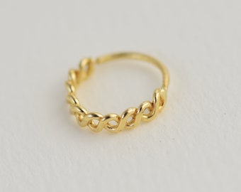 14k Solid Gold Twisted Nose Ring, Septum Hoop, Cartilage Piercing