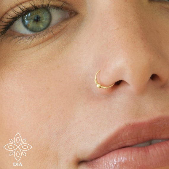 Sterling Silver Gold 22G Crystal Embellished Hoop Nose Ring | Icing US