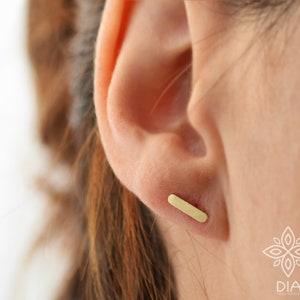 Unique Gold Earring, Small Stud Earrings, Rectangle Earring, Geometric Stud, Gold Stud Earring, Bar Stud, Ear Piercing, Helix Earring