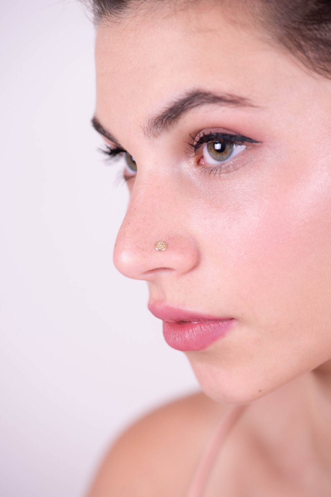 Nose Stud 14k Solid Gold Nose Pin Gold Disc Nose Stud Boho Etsy