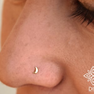 14kt Solid Gold tiny flat moon(3mm)Nose stud ring 20g nose stud Crescent moon Solid gold stud earrings
