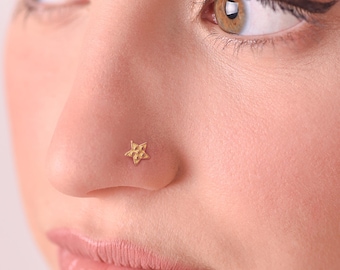 Nose Stud, 14k Gold Star Earring, Gift For Her, Nose Piercing, Christmas Gift, Tragus, Helix, Cartilage Piercing, Minimalist Nose Stud,