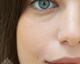 Tiny 14K Solid Gold Flower Nose Stud, Handmade Nose Ring