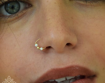 Nose ring, Extra tiny thin nose ring, SOLID GOLD opal nose ring, Nose ring hoop, 22g nose ring, Thin nose ring, Nose hoop, Piercing ring