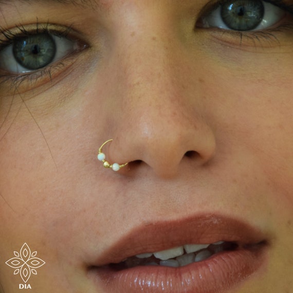 Buy Minimalist 14k Solid Gold Blue Opal Nose Stud, Opal Piercing, 14k Nose  Stud Online in India - Etsy