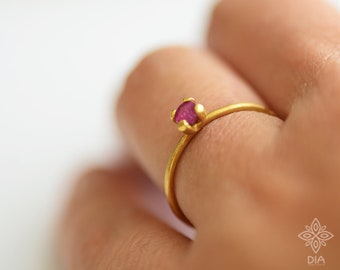 Delicate Ruby 14k Solid Gold Ring, July Birthstone