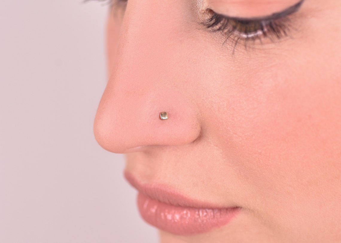 14k Solid Gold Square Nose Stud Tony Nose screw Small nose Etsy