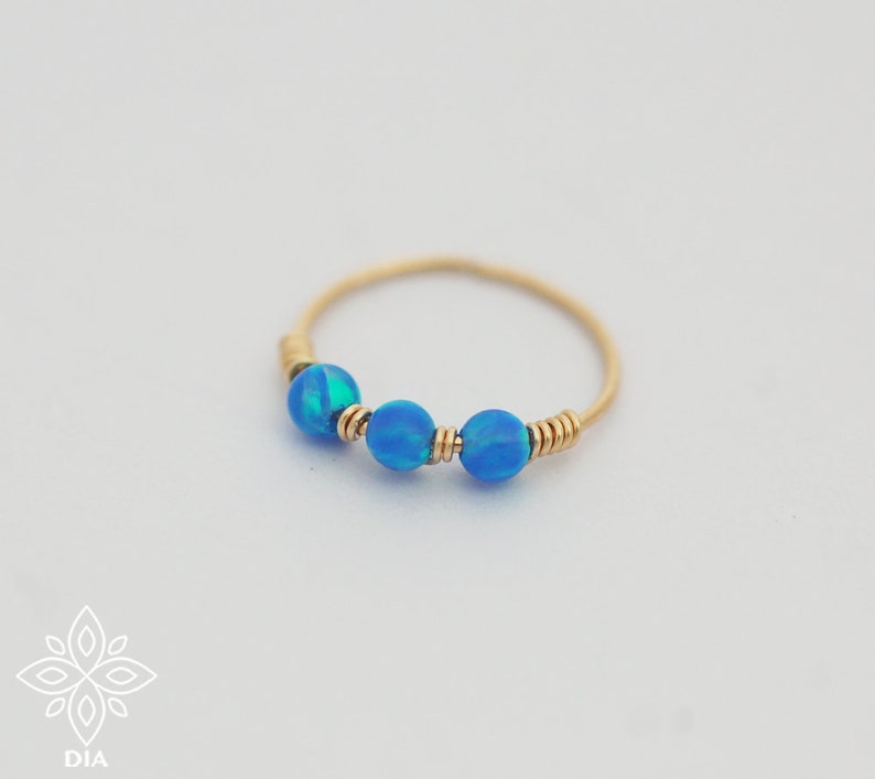 Extra thin nose hoop Helix hoop Thin cartilage hoops gold 14k Opal daith earring Hex Opal cartilage hoop earring White opal nose hoop