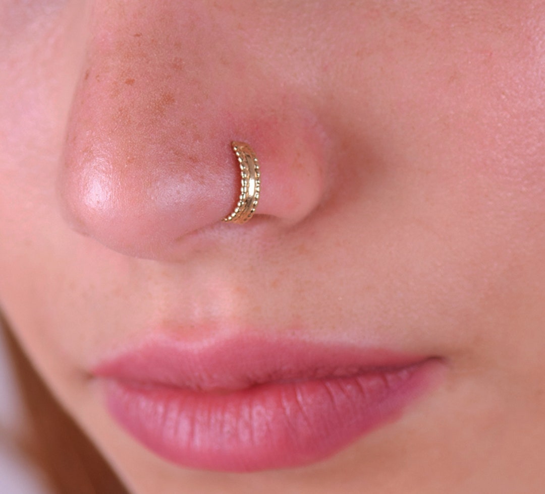 14k SOLID GOLD Nose Hoop, 20 Gauge Nose Ring, 22 Gauge Nose Ring, Real