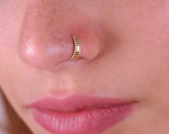 14k SOLID GOLD nose hoop, 20 gauge Nose Ring, 22 gauge Nose Ring, Real Gold Cartilage, 14k Gold Earring, Tiny Gold Snug Nose Hoop