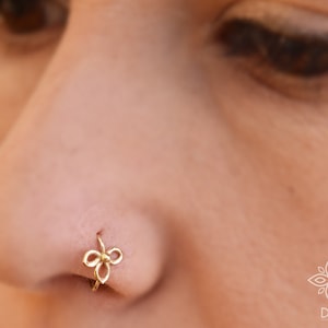Flower nose ring Solid GOLD not plated or filled nose hoop Nose Ring Minimalist Flower Elegant Piercing Tragus Helix Small Little Sleeper