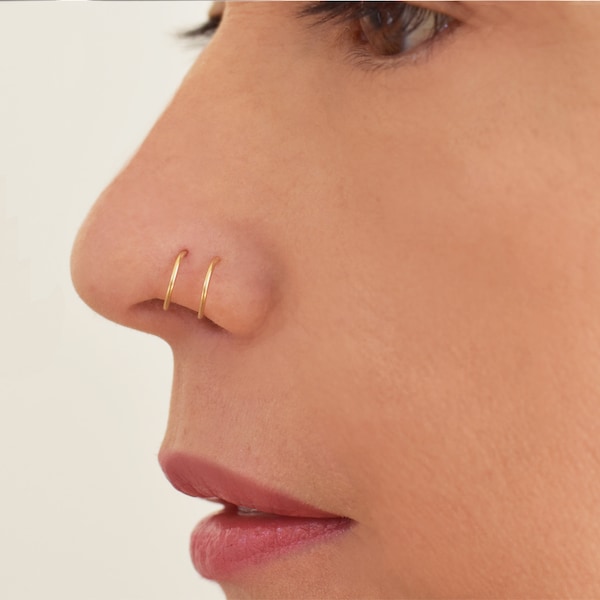 Unique Nose Ring, Indian Nose Ring,14k Gold Nose Ring, Tribal Nose Ring, Boho Jewelry, Tribal Piercing, Cartilage Hoop, Cartilage Hoop