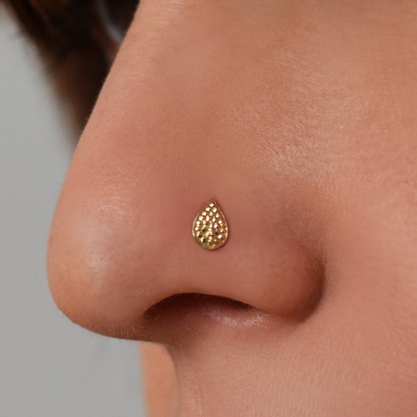 Small Nose Stud Gold, Tribal Gold Nose Stud, Dotted Dainty Nose Stud, Gold Drop Nose Stud, Nose Pin, Nose Screw