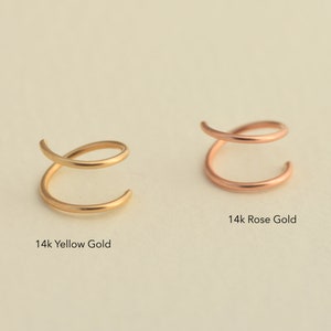 Double Nose Ring, 14k Gold Nose Ring for Single Piercing, Yellow Solid 14k Gold Rose Hoop, Snug Nose Ring, Tiny Nose Ring, Cartilage hoop