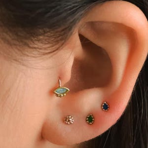 14k Gold Tragus Hoop, Opal Cartilage Earring, Evil Eye Piercing, Tiny Belly Ring, Gold Belly Button Hoop, Opal Belly Hoop, Rock Style Navel