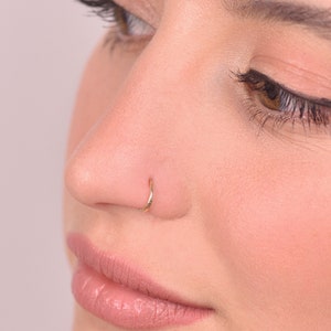 Moon Nose Hoop, Asymmetric Gold Nose Hoop, 14k Gold Piercing, Nose Rings, Rock, Helix Hoop, Cartilage Ring, Tragus Piercing image 6